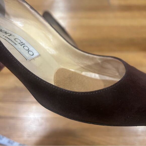 Jimmy Choo Suede Leather Romy 60MM Chocolate Brown Kitten Heel Pointed Toe Pumps - Picture 14 of 16